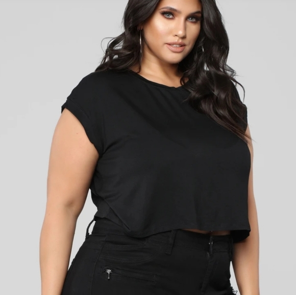 FASHION NOVA black cap sleeve crop top Large - Picture 1 of 4